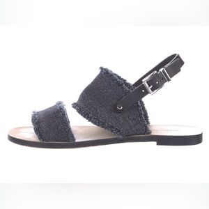 Rebecca Minkoff Emery Denim Raw Edge Sandals with Black Ankle Strap Size 7